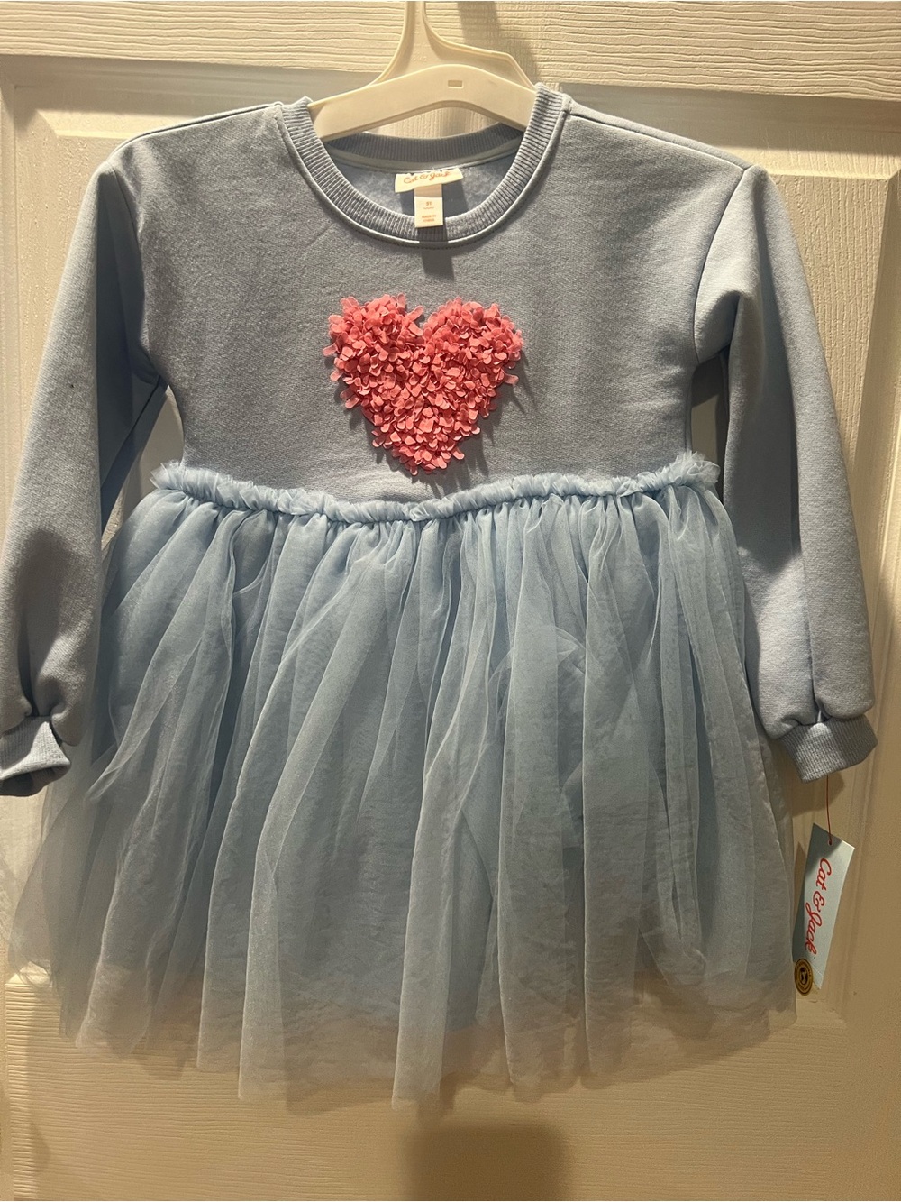 Cat & Jack Light Blue Sweatshirt dress with Pink Heart
